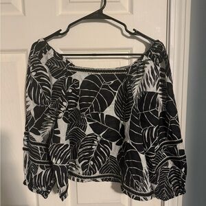 Cynthia Rowley Black and White Leaf Linen Blouse